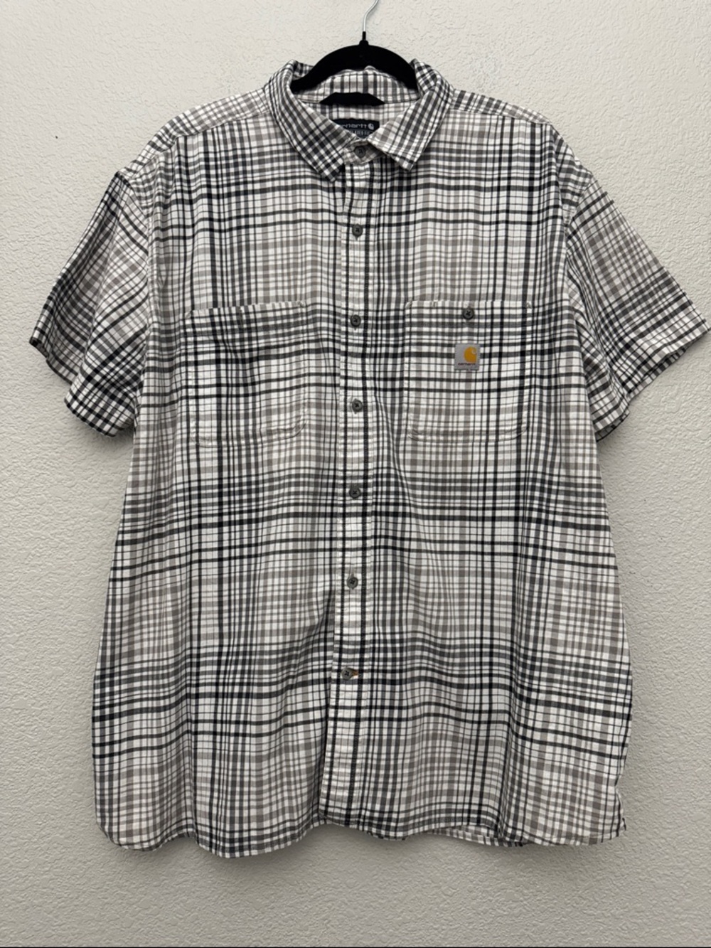 Carhartt Shirt Mens Size 2XL Gray Plaid Relaxed Fit Short Sleeve Button Front